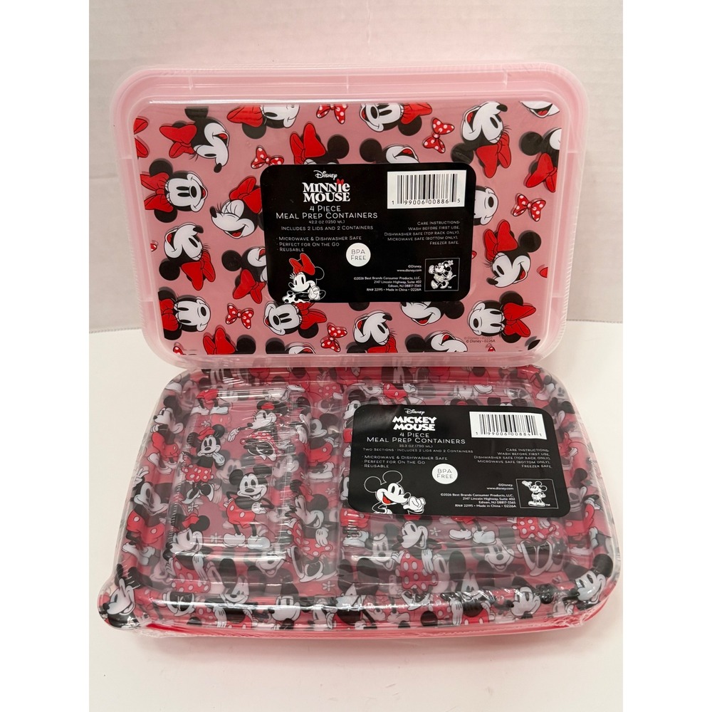 Disney Mickey Minnie Mouse Meal Prep Containers 8pc Set BPA Free Pink Red New